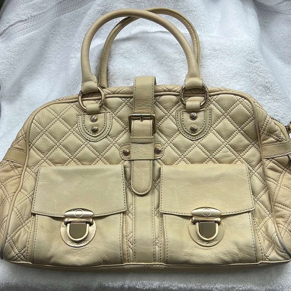 Kate Landry light beige quilted leather tote bag